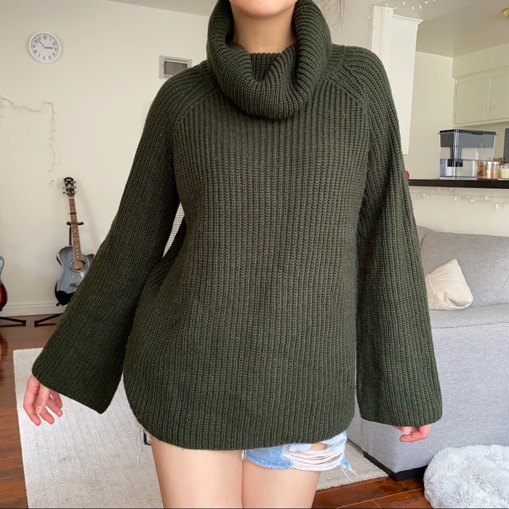 Forever 21 Cowl Neck Khaki Green Knit Sweater